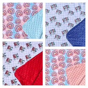 Sibling Blanket Big Sister, Little Sister, Big Brother, Little Brother minky lined blanket baby boy girl shower gift Ready To Ship