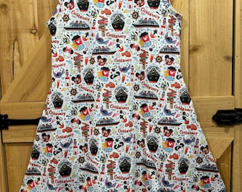 Disney cruise dress, adult size Doodle print, Mommy and Me, Mickey mouse and Minnie cruise ship dress anchor nautical outfit Ready To Ship