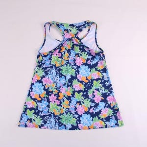 Disney tropical pink and navy blue Mickey and Minnie print flowy style tank top racer back for women image 2
