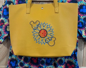 Sunflower Mickey monogram purse embroidered tie dye sunflower Disney tote bag