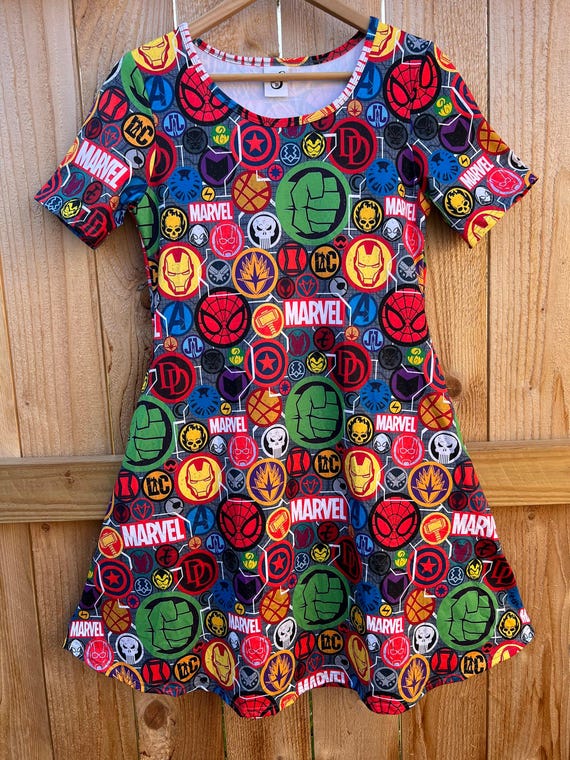 ladies marvel dress Super Hero Hulk Iron Man Print Disney Park Dress for Women, Cruise Wish Dinner Adult, Dress, Short Sleeve Plus Size DressyTops