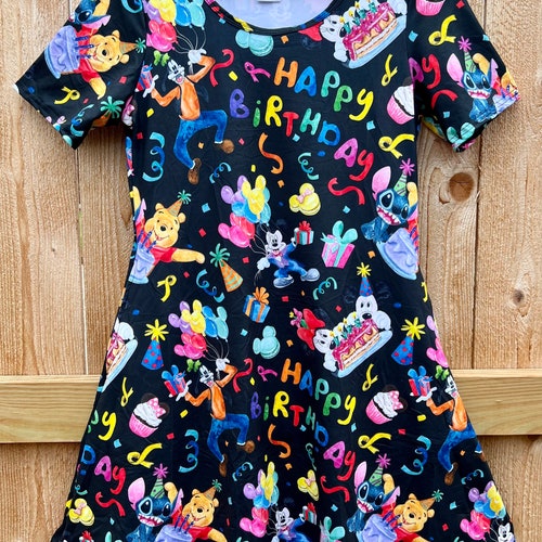 Happy Birthday dress, Disney inspired Birthday Celebration outfit for women and girls with pockets including plus size cute short sleeve