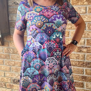 Vestido estampado mandalas. ¡¡Ambiente de Aladdin o Epcot Marruecos!! Vestido para mujer con bolsillos talla grande lindo manga corta imagen 1