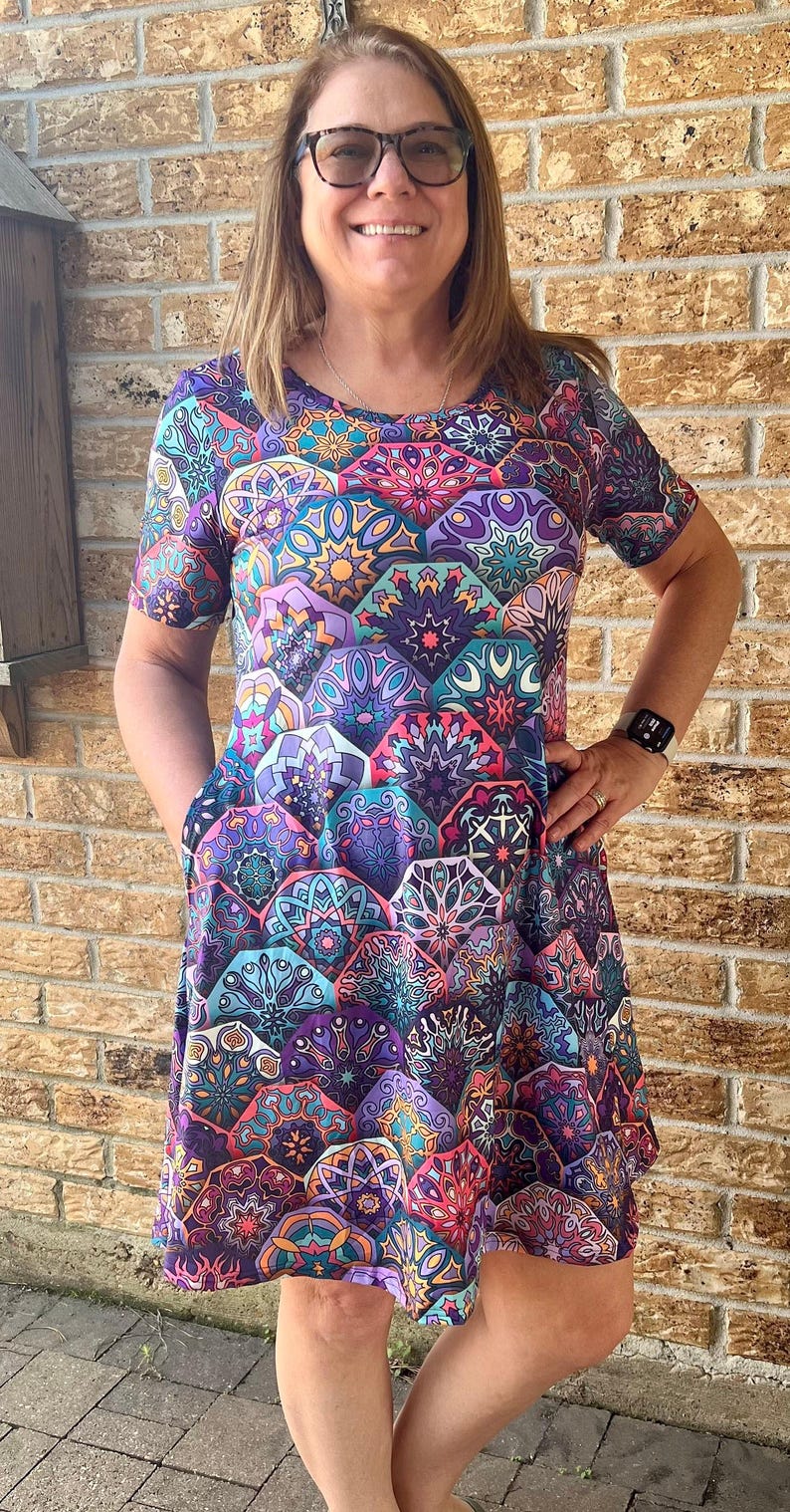 Vestido estampado mandalas. ¡¡Ambiente de Aladdin o Epcot Marruecos!! Vestido para mujer con bolsillos talla grande lindo manga corta imagen 1