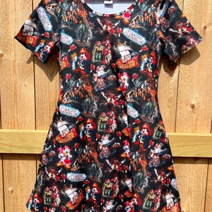 Disney dress ladies Pirates of the Caribbean vintage print dress. Disney Cruise nautical dress regular and plus size short sleeve