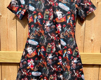 Disney dress ladies Pirates of the Caribbean vintage print dress. Disney Cruise nautical dress regular and plus size short sleeve