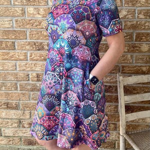 Vestido estampado mandalas. ¡¡Ambiente de Aladdin o Epcot Marruecos!! Vestido para mujer con bolsillos talla grande lindo manga corta imagen 3