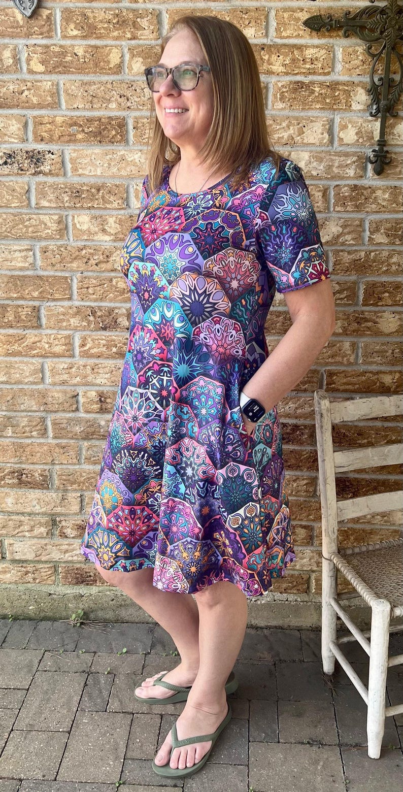 Vestido estampado mandalas. ¡¡Ambiente de Aladdin o Epcot Marruecos!! Vestido para mujer con bolsillos talla grande lindo manga corta imagen 3