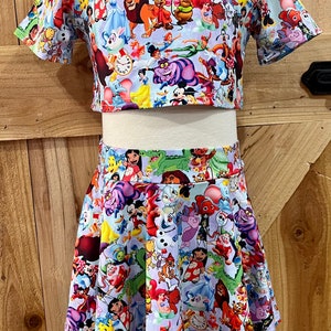 Top and skort set Disney outfit skirt with shorts short sleeve top girl clothes Disney character print. Mommy and Me RTS