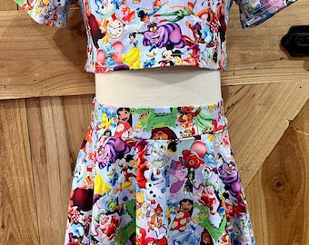 Top and skort set Disney outfit skirt with shorts short sleeve top girl clothes Disney character print. Mommy and Me RTS