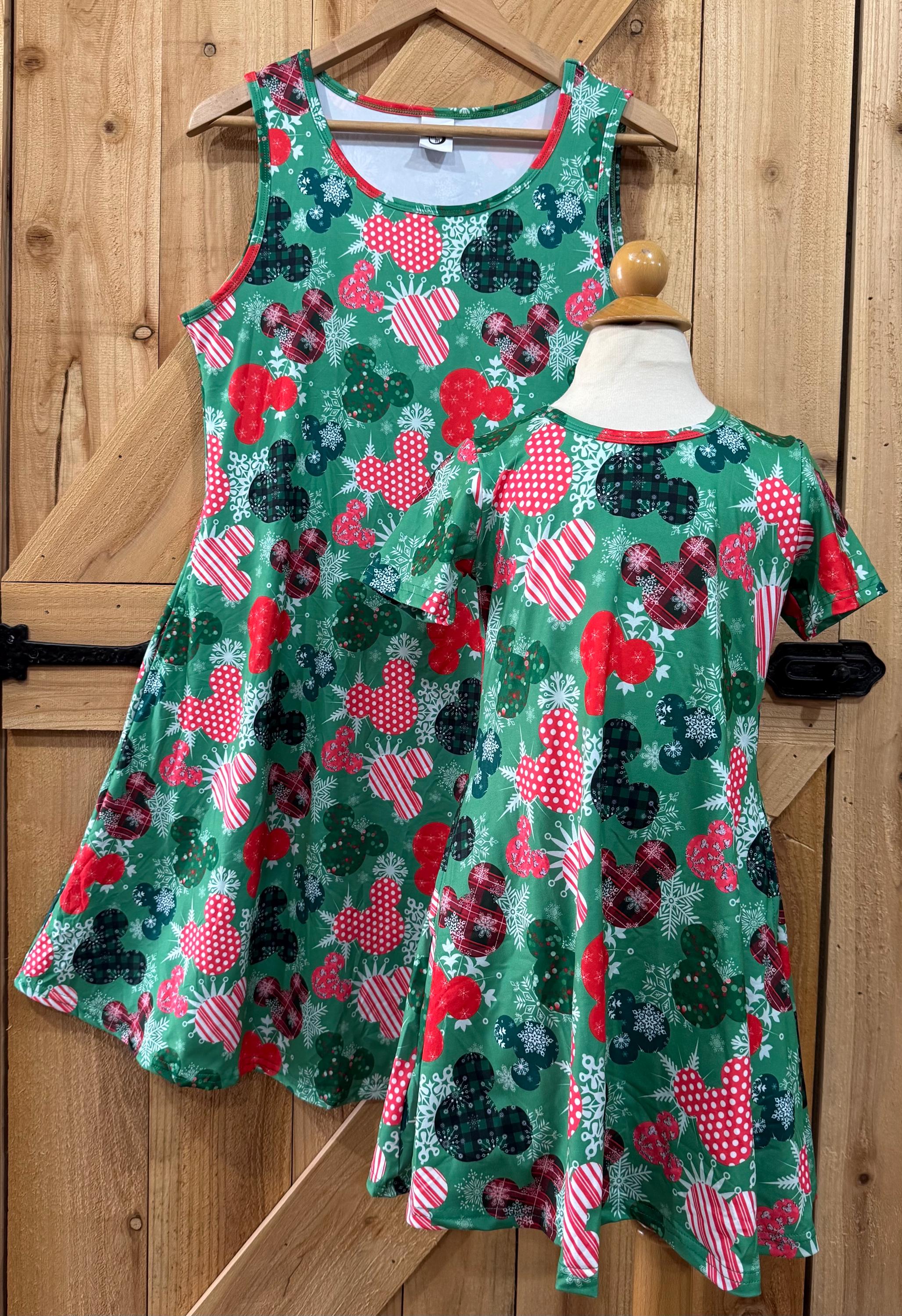 white christmas dresses Mickey and Minnie Christmas Dress Disney Christmas Outfit Snowflake Red Skater Dress S main image 1