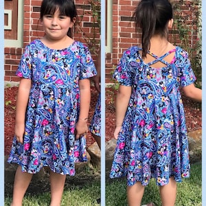 Disney dress Paisley Mickey print.  Short Sleeve Navy blue Disney dress for girls Mommy and Me