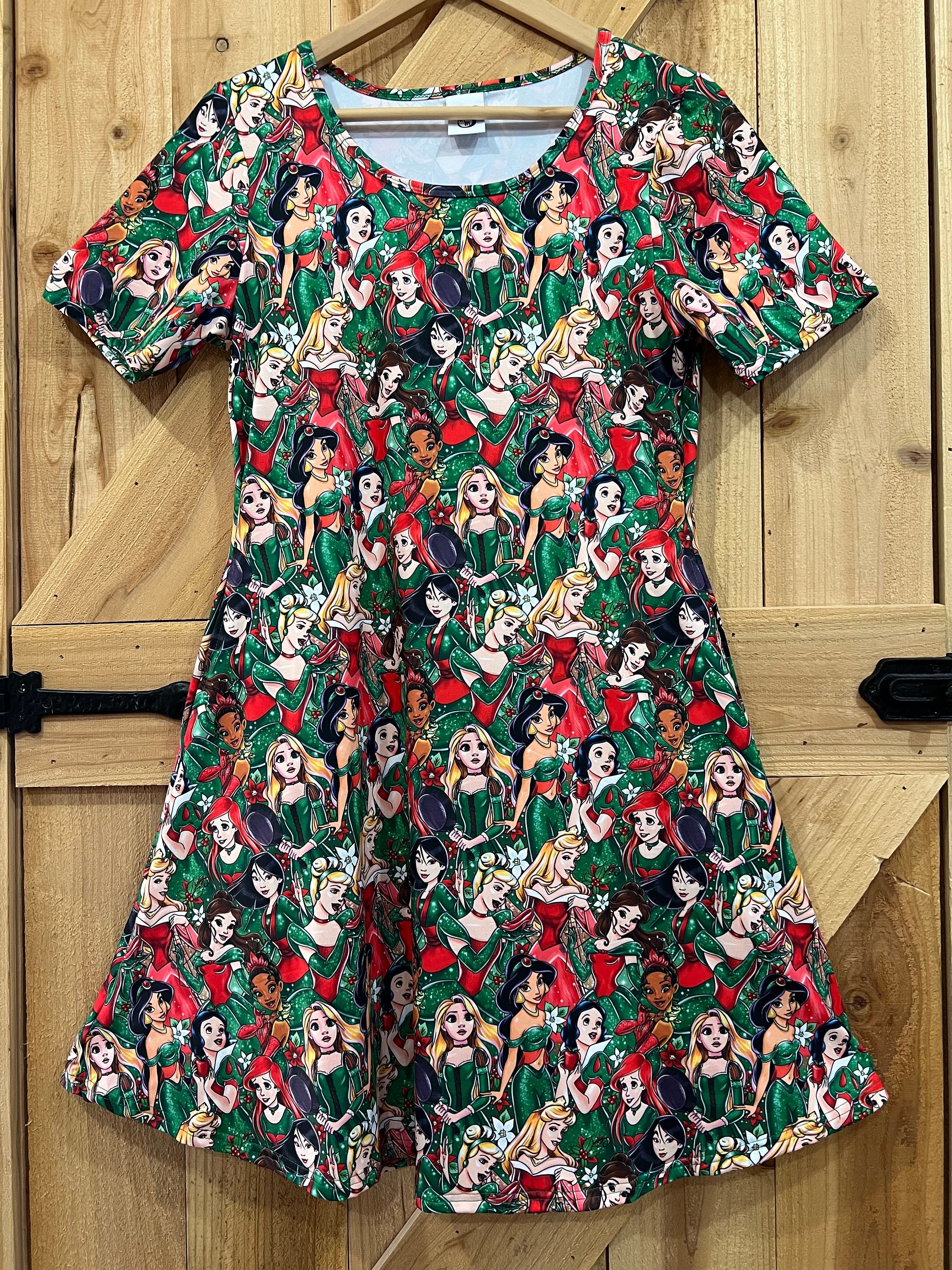 plus size disney christmas dress Disney Mickey Mouse Holiday Greenery Allover Print Long Sleeve Plus Size Smock Dress - BoxLunch Exclusive