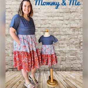 Mommy and Me dress, school dress, Jessie Lizzie, short sleeve white, navy, orange dress for all sizes including Plus size