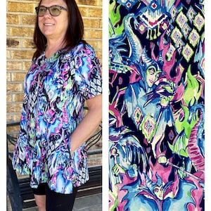 Mistress of Evil tunic top Maleficent long length woman’s short sleeve Sleeping Beauty Disney villain with pockets