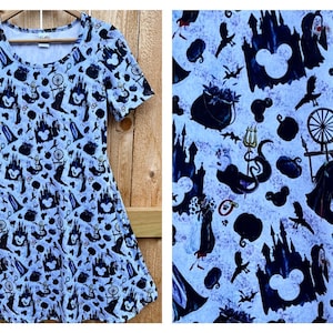 Disney Villain Halloween print ladies dress. Plus size and regular size dress for women Maxi and knee length short sleeve with pockets