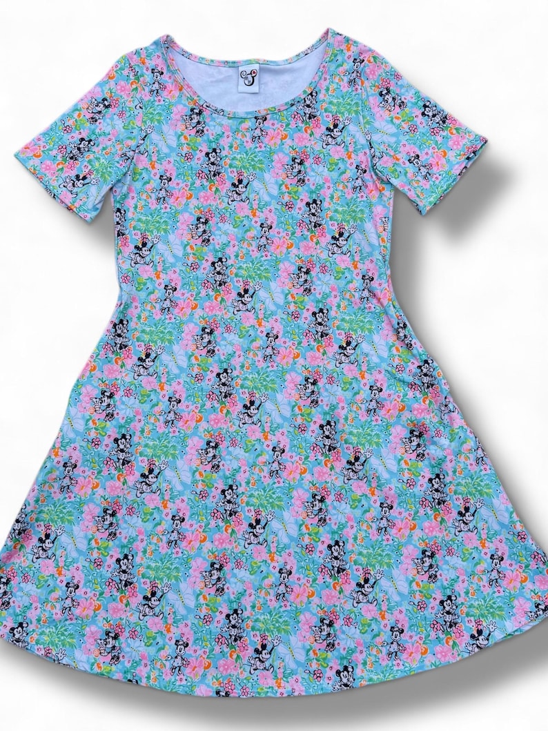 Disney Mickey and Minnie butterfly floral sleeveless and short sleeve Disney dress for women with pockets Short sleeve