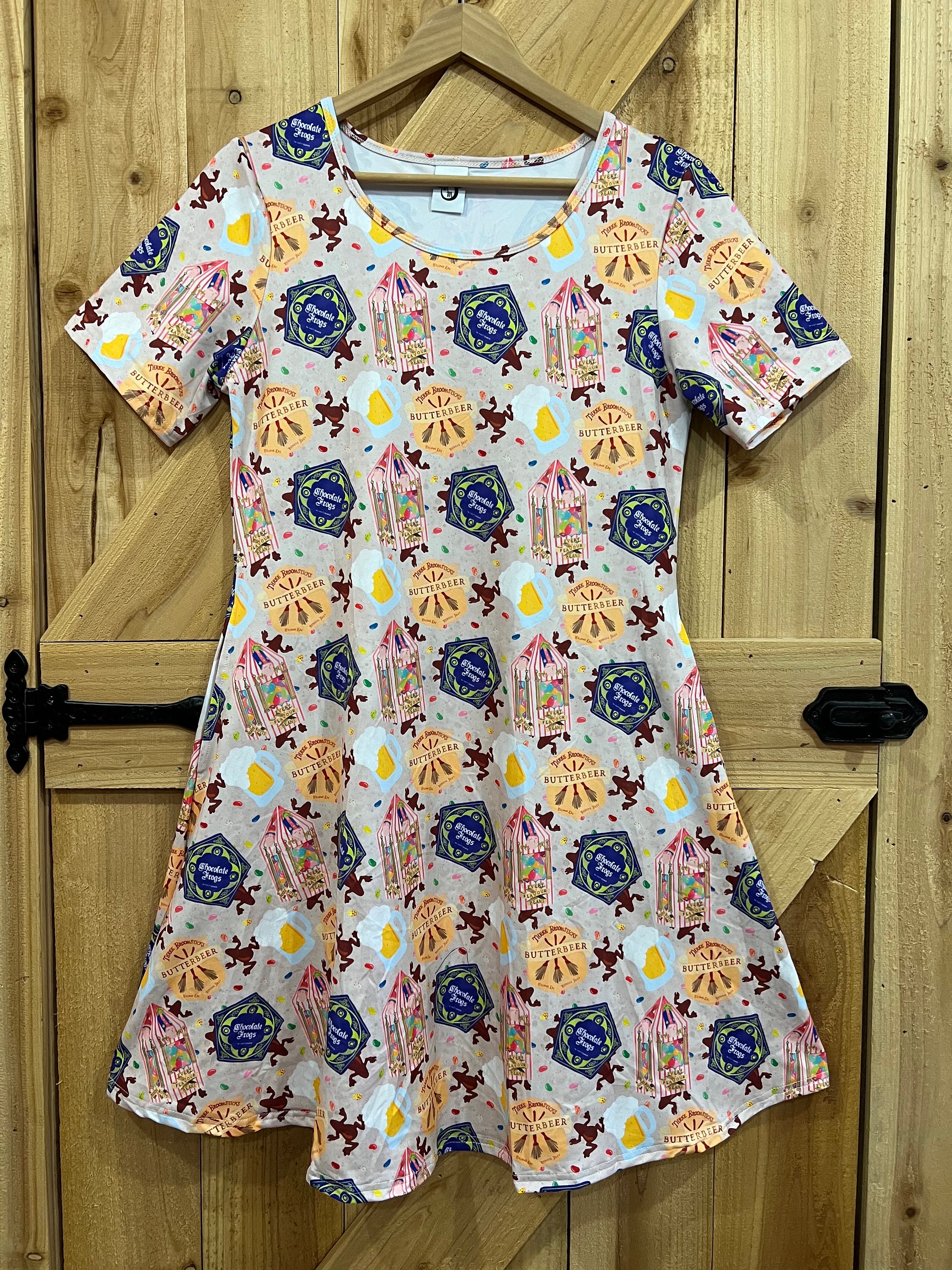 Honeydukes Butterbeer Chocolate Frogs Wizard House HP Print Dress