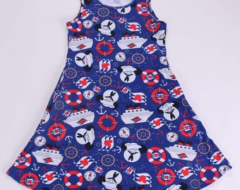 Disney cruise dress, adult size nautical print, Mommy and Me, Mickey mouse and Minnie cruise ship dress anchor family outfits Ready To Ship