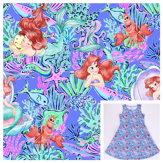 Disney Princess Fabric Ariel Watercolor Little Mermaid purple sold by 1/2  yard - GT Automotive