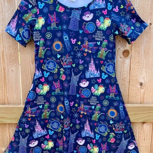 Disney Main Street Electrical Parade dress. MSEP dress Sleeveless or Short SleeveDisney dress for women with pockets regular and plus size