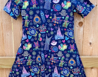 Disney Main Street Electrical Parade dress. MSEP dress Sleeveless or Short SleeveDisney dress for women with pockets regular and plus size