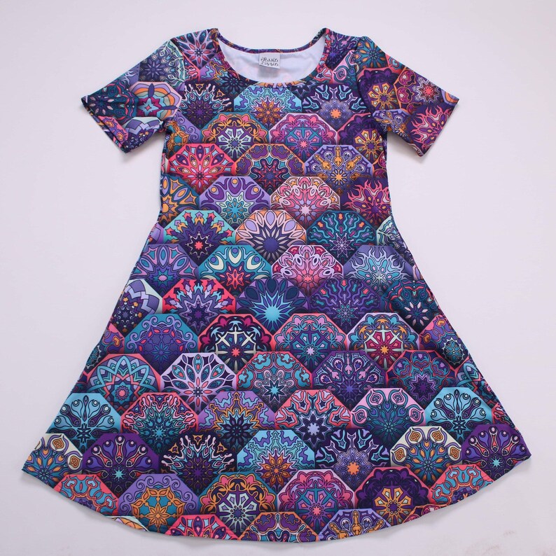Vestido estampado mandalas. ¡¡Ambiente de Aladdin o Epcot Marruecos!! Vestido para mujer con bolsillos talla grande lindo manga corta imagen 2