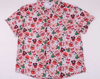 Christmas Mickey Disney snacks print button up Hawaiian style shirt for men