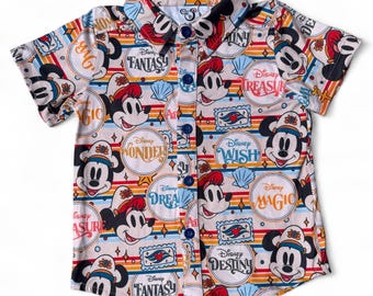 Camisa abotonada con estampado de cruceros de Disney con estilo retro de DCL para hombres y niños, conjuntos familiares a juego
