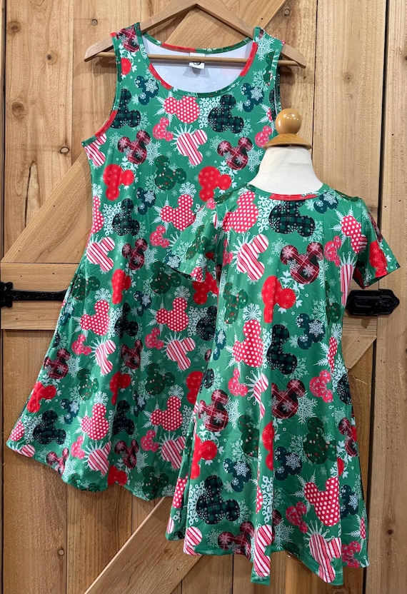 womens disney christmas dress Merry Mickey Mouse Christmas dress Disney Mickey Mouse dress Girls and  Adult sizes