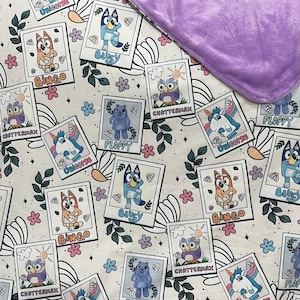 Blanket blue healer and friends retro Polaroid print throw minky lined cover
