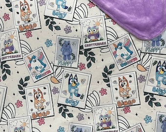 Blanket blue healer and friends retro Polaroid print throw minky lined cover