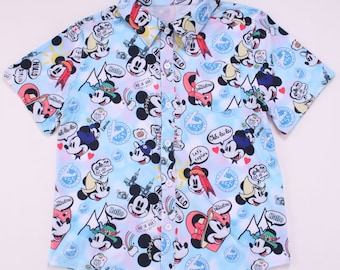 Disney Travel Mickey boy's and men button up shirt vacation theme print
