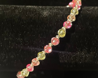 Wire Wrapped Pink and Yellow Bracelet