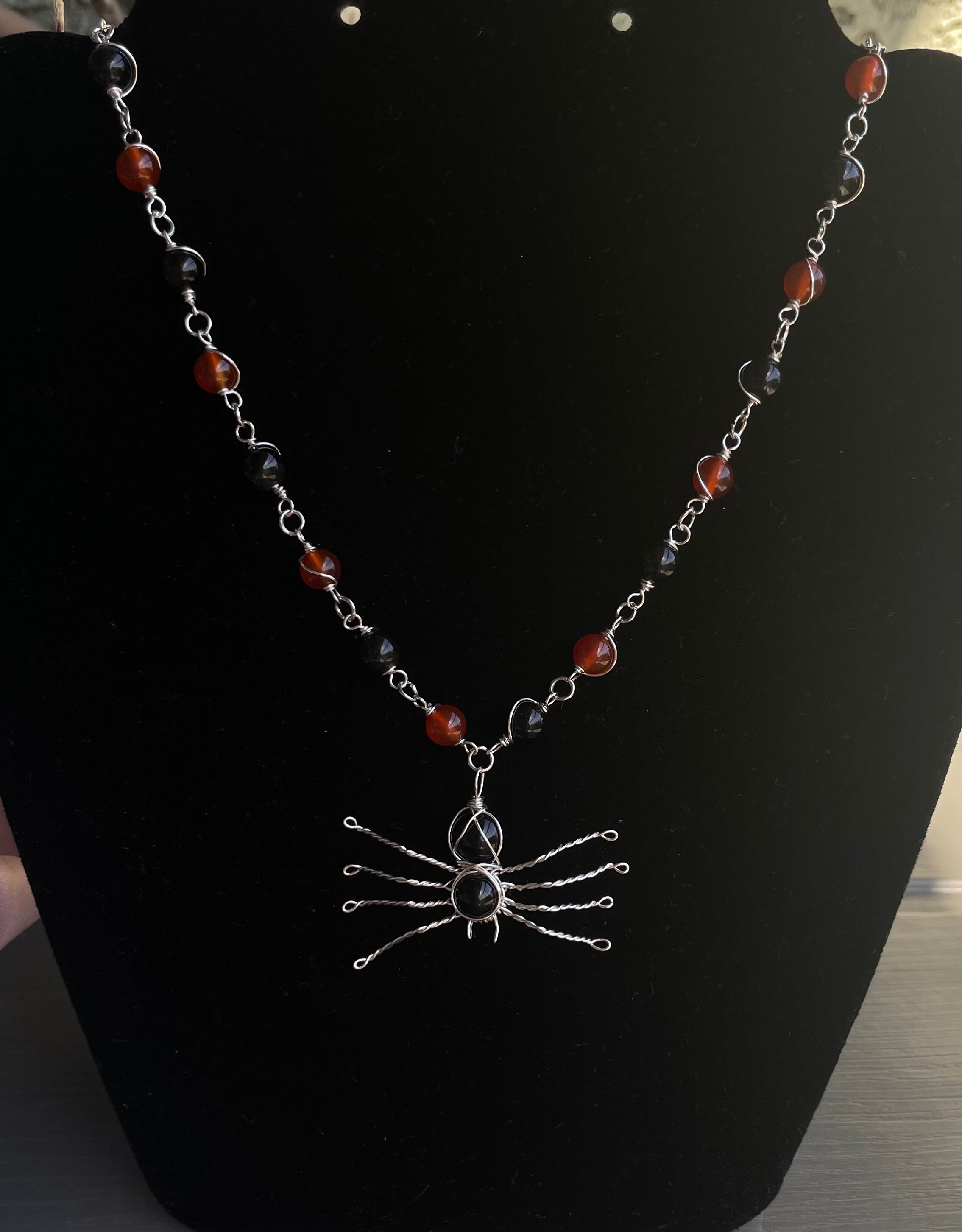 Pink Spider Chain Wire Wrapped Spider and Bead Chain Necklace - Etsy