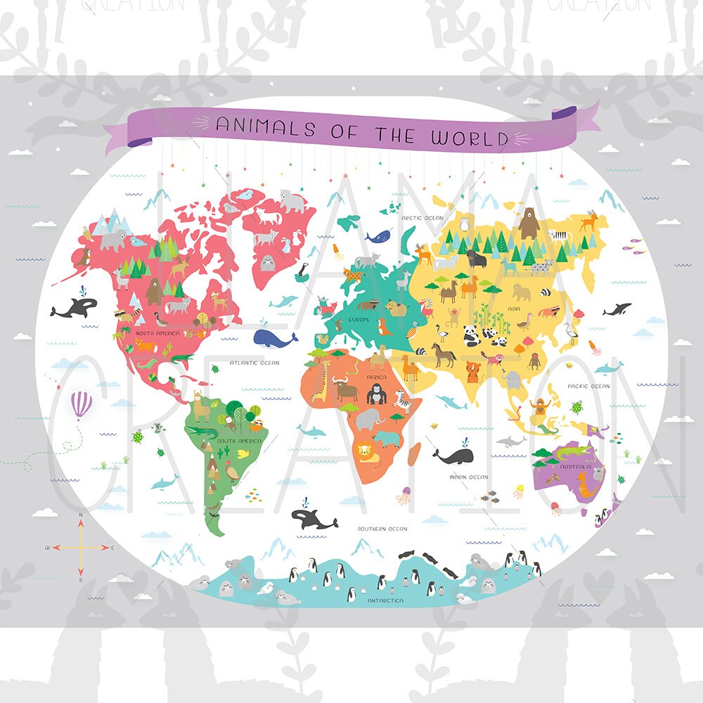 World map instant download map nursery art my first map Etsy