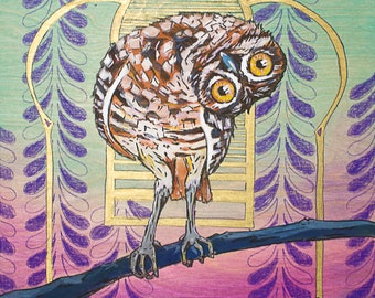 Owl - The Detective - Spirit Animal - Original Artwork Print By Portland Artist Kerry Kelly