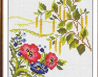 Chinese flowers 2 cross stitch design, pdf instant download xstitch design, pdf cross stitch pattern to download, aida count xstitch pattern