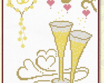 Wedding cross stitch design, pdf instant download xstitch design, pdf cross stitch pattern to download, aida count xstitch pdf pattern