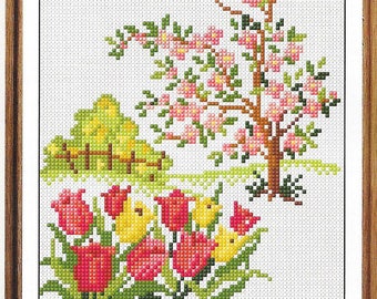 Chinese flowers 1 cross stitch design, pdf instant download xstitch design, pdf cross stitch pattern to download, aida count xstitch pattern