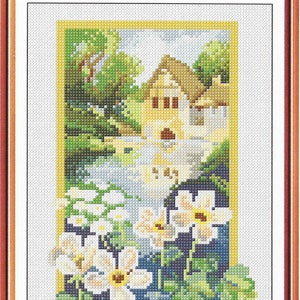 Schema punto croce casa sul fiume, design xstitch download immediato in pdf, schema punto croce in pdf da scaricare, schema xstitch aida count