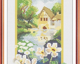 River home cross stitch pattern, pdf instant download xstitch design, pdf cross stitch pattern to download, aida count xstitch pattern