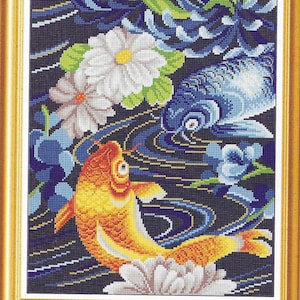 Gold fish cross stitch pattern, pdf instant download xstitch design, pdf cross stitch pattern to download, aida count xstitch pattern