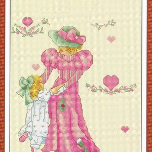 Mother and daughter cross stitch pattern, pdf instant download xstitch design, pdf cross stitch pattern to download, aida count xstitch pdf