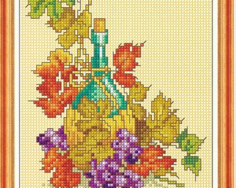 Wine grape cross stitch design, pdf instant download xstitch design, pdf cross stitch pattern to download, aida count xstitch pdf pattern