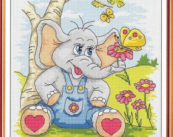 Elephant cross stitch pattern, pdf instant download xstitch design, pdf cross stitch pattern to download, aida count xstitch pdf pattern