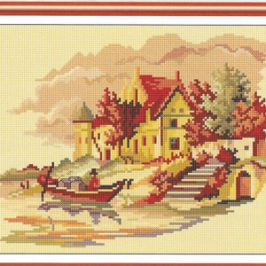 Schema punto croce casa sul lago, download istantaneo pdf disegno xstitch, schema punto croce pdf da scaricare, schema xstitch aida count