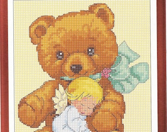 Teddy Bear cross stitch pdf pattern, x stitch modern pdf pattern, counted cross stitch pattern, aida pattern, children pattern