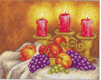 Candles Fruits cross stitch design pdf instant download xstitch design, pdf cross stitch pattern to download, aida count xstitch pdf pattern