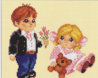 Kids cross stitch design, pdf instant download xstitch design, pdf cross stitch pattern to download, aida count xstitch pdf pattern